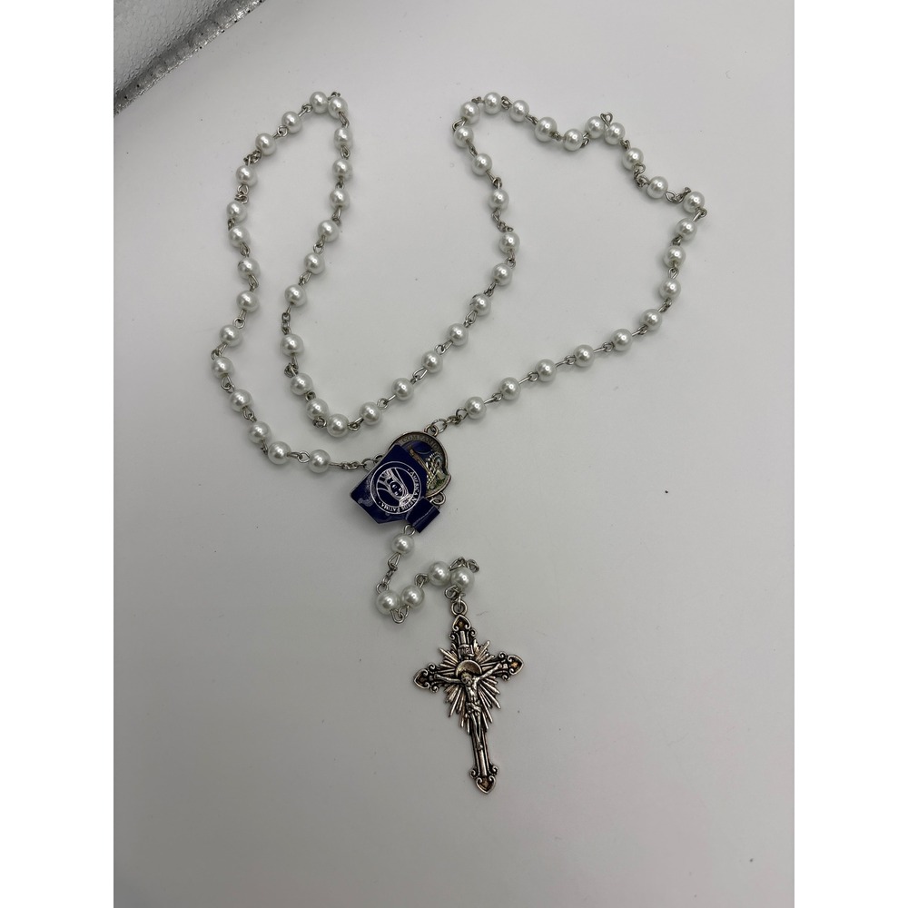 Vintage America Needs Fatima Our Lady of Fatima Pearl Rosary Sunburst Cross